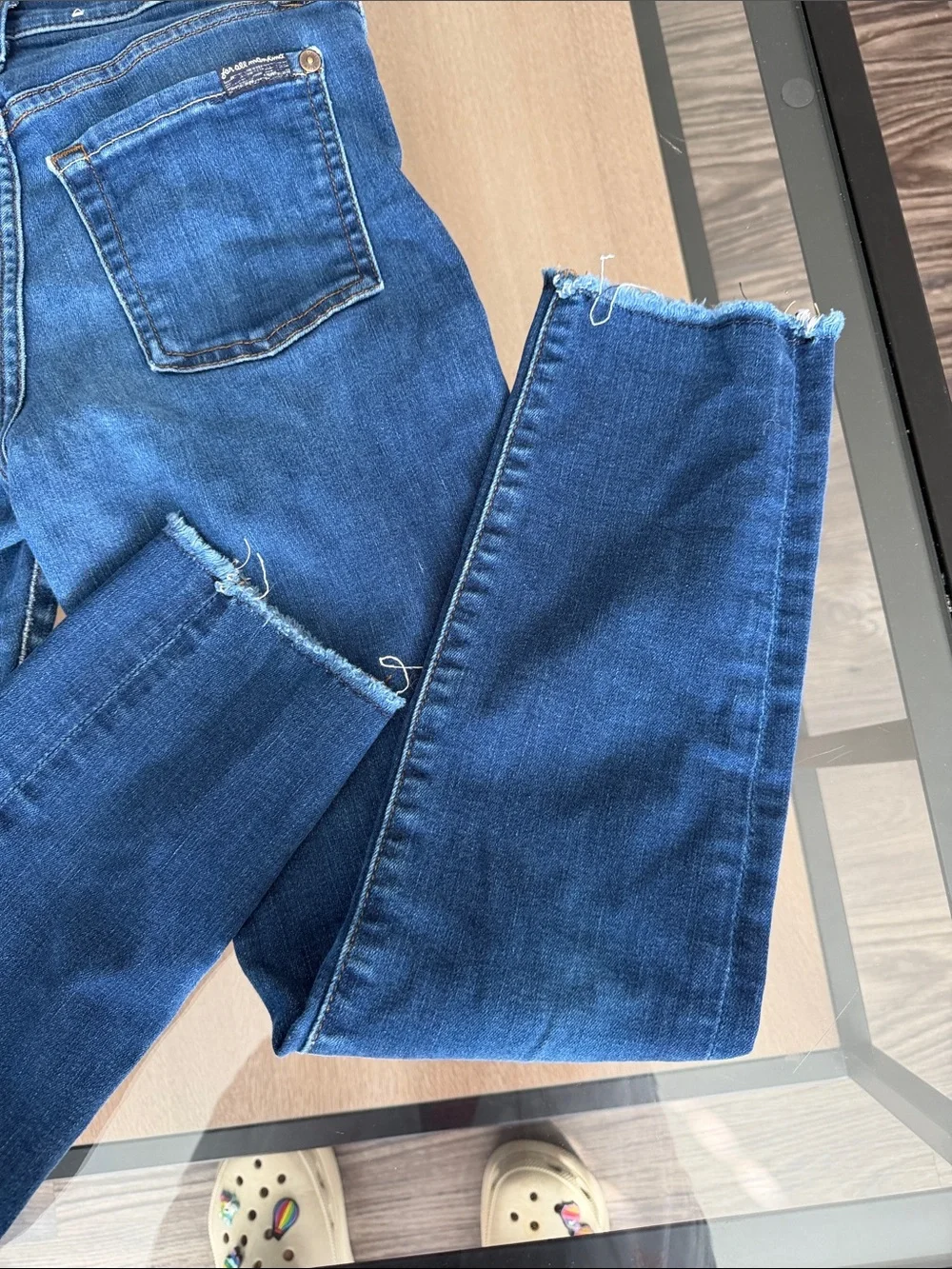 7 For All Mankind Dark Blue High-Rise Straight Jeans